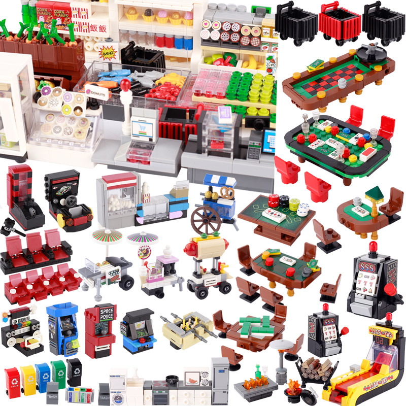 Gaming Console Lego - Kota pemandangan jalan blok bangunan furnitur