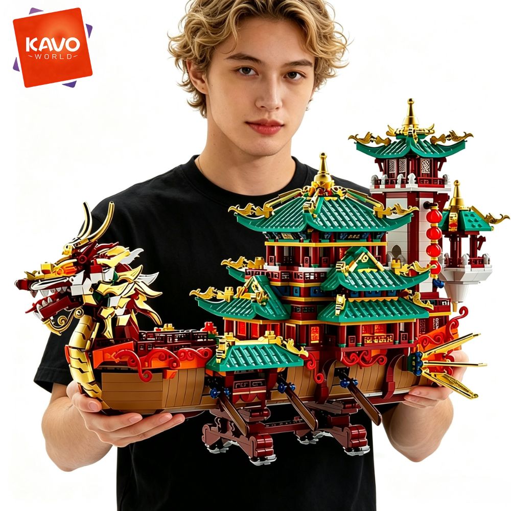 Gaming Console Lego - KAVOWORLD 2453pcs Blok Bangunan Perahu Naga